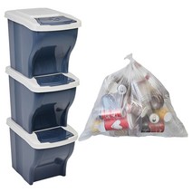 리벤스 가정용 분리수거함 3p + 분리수거 비닐봉투 40L 100p + 스티커, 애쉬블루, 1세트