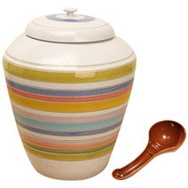 엘케이메이드 옹기 파스텔 쌀항아리 10~12kg + 쌀바가지, 스트라이프
