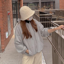 큐니걸스 밑단 쭈리 루즈핏 캥거루 후드티