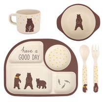 데일리라이크 밤부키즈 유아식기 디너세트, Grizzly bear, 식판   보울   컵   스푼   포크