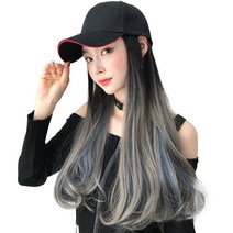 하이유니 C컬 펌 옴브레 헤어 모자가발 60cm, 1개, 애쉬브라운 + 헤이즈블루