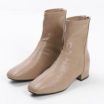 사각코 뒷지퍼 가죽 스웨이드 스판삭스 앵클부츠 3cm