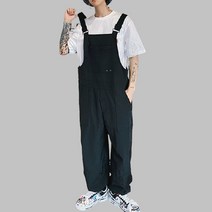 유니블랙 가벼운 와이드 멜빵 바지 남성용