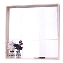 리노 프리미엄 원목 거울 선반형 700/700, 자연 원목