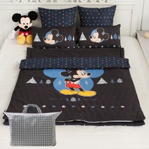 보떼하우스 디즈니 유아동 낮잠이불 A세트 베개커버 + 사계절 베갯솜 + 이불 + 손누빔패드 + 가방, 미키 블랙