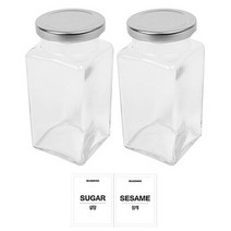 홈앤라이프 유리 양념통 사각 실버캡 300g 2p 세트, 1세트, 유리 양념통 2p + 투명스티커(설탕 + 참깨)