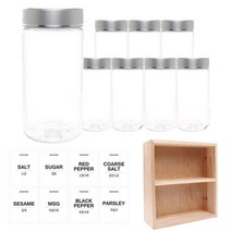 홈앤라이프 투명 원형 PET 양념통 금속 실버 캡 350ml x 8p + 투명 스티커 8p + 사각 선반 세트, 1세트, 양념통 원형 8p + 투명 스티커 8종 + 사각 2단 선반