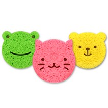 마니또 쥬쥬 베이비 바스 스폰지 3p, 프로그 그린, 캣 핑크, 베어 옐로우, 3개입