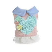 이코디 플라워 레이스 하트 강아지 & 고양이 원피스, 핑크