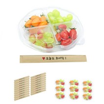 도나앤데코 4칸 하트 과일 투명 도시락 10p + 크라프트 대나무젓가락 오늘도 파이팅 10p, 1세트, 10개