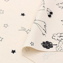르시앙 별과 동물 친구들 옥스퍼드 패브릭 원단, 내추럴 + 블랙
