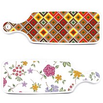 로엠디자인 서빙 도마 보드 2p 로맨틱레드 floral 화이트 세트, 로맨틱레드floral화이트, 체크라인다이아, 1세트