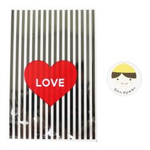 황씨네도시락 하트 쿠키포장 봉투 블랙 90p + 노랑모자 보이 스티커 90p, 1세트