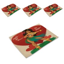 스윗리빙 스트롱걸 패밀리 린넨 테이블 매트 4p, 06, 42 x 32 cm