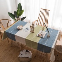 AnTs 테이블 식탁보, 네줄 블루 + 그린, 140 x 140 cm