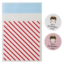 황씨네도시락 접착 스트라이프 봉투 레드 50p + 왕관 걸 스티커 50p, 1세트