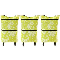 앤티스 주방용품 휴대용 바퀴 쇼핑 카트, 꽃무늬 그린, 3개