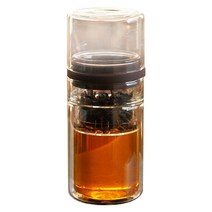 프리미엄엘지글래스 LTB003 여행용 이중 유리 다기세트 130ml 브라운, 1세트, 컵 + 뚜껑 + 거름망 + 케이스