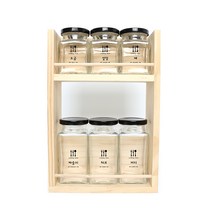 핸드팩토리 양념통 우드선반 세트, 1세트, 양념통 사각 블랙캡 스몰 3p + 라지 3p + 2단 우드선반 중 + 쿠킹타임 라벨