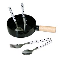 푸코 도트 커트러리 세트 + 우드 핸드볼 블랙, 혼합 색상, 커트러리 8p + 우드 핸드볼 대