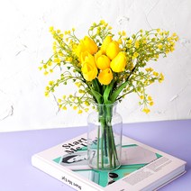 RYMD 조화 튤립 잔디 화병 세트, 옐로우, 1세트