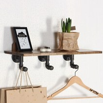 인파이프 BS303 파이프원목 후크 벽선반_아카시아 엔틱 벽선반 행거, 파이프규격15A-700-250