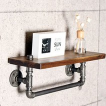 인파이프 BSH100 파이프원목 벽선반 행거_고무나무 티크 행거, 파이프규격15A-800-200