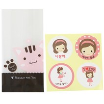 황씨네도시락 M쿠키봉투 고양이 50p + 스티커 연인 소녀 50p, 1세트