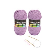 브랜드얀 요정모자 핸드워머 DIY세트 밀키코튼 블랙라벨 2p + 고급 줄바늘 5.0mm + 플라스틱 돗바늘 랜덤 발송, 라벤더