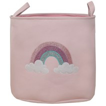 하늬통상 원형 캔버스 수납바구니, 핑크 무지개, 1개