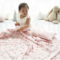 디케이홈 유아용 딸기래빗 인견 블랭킷 여름이불 L, 혼합 색상
