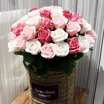 블뤼엔 비누꽃 50송이 장미바구니, 핑크