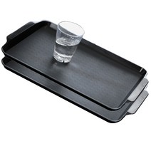 바이굿즈 PC 논슬립 패스트푸드 손잡이 사각쟁반 2p, 검정색