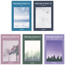 왈가닥스 스티키 점착메모지 필링 5종, Sea, Airplane, Lilac, Forest, Starry night, 1세트