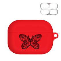 바니몽 나비타투 실리콘 에어팟프로 이어폰 케이스 + 철가루 방지 스티커, 레드나비