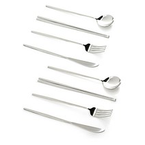 아벨라 유광실버 디너 2인 커트러리 4종 세트, 숟가락 2p + 젓가락 2set + 포크 2p + 나이프 2p