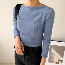 엔비룩 여성용 입술 넥 니트지 라운드티