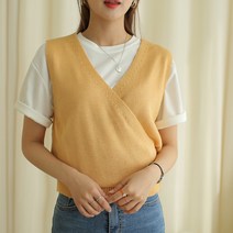 빼빼 여성용 뒷리본 랩스타일 니트 베스트 조끼