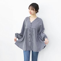 팡팡샵 C 체크단추 블라우스 임부복