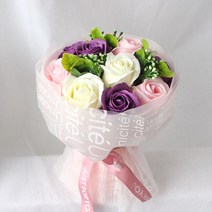이지플 조화 비누꽃 웨딩 꽃다발, 핑크 + 퍼플