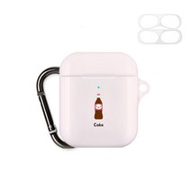 구스페리 리틀푸드 디자인 에어팟 1 / 2 세대 케이스 + 철가루 방지 스티커 + 키링, 콜라