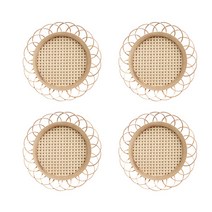 코지홈데코 플라워 라탄 코스터 사각 컵받침 4p, 4개