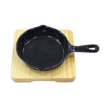 한손 원형 웰빙 무쇠 주물팬 + 나무 받침대 세트 인덕션 IH, 4호(22.2cm), 1세트