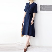 팡팡샵 T 반소매 V끈 플레어 5부 원피스 임부복