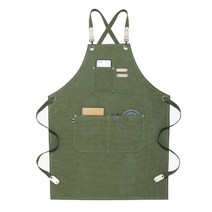 더블 라인 크로스 캔버스 앞치마, 그린, 1개