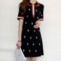 페이퍼먼츠 꿀벌 여성 여름 니트 카라 미니 셔츠 원피스 5808