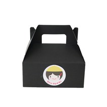 핸들 케이크 포장 상자 + 모자걸 스티커 세트, 상자(블랙), 스티커(노랑), 100세트