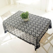 리븐 레이스 사각 테이블커버, 블랙, 120 x 160 cm