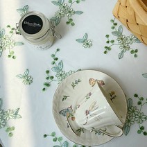 알럽홈 레트로꽃자수 메쉬 빈티지 식탁보, 그린, 65 x 70 cm