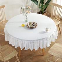 알럽홈 린넨 패브릭 연꽃레이스 식탁보 원형, 화이트, 120 cm